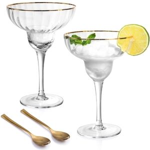 Set Of 2 Elegant Gold-Rimmed Margarita Glass Set